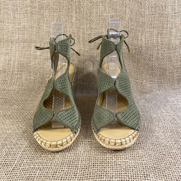 🛑SOLD🛑Espadrilles Franco Sarto sandals wedges olive ankle strap women’s sz 8 M - Picture 6 of 10